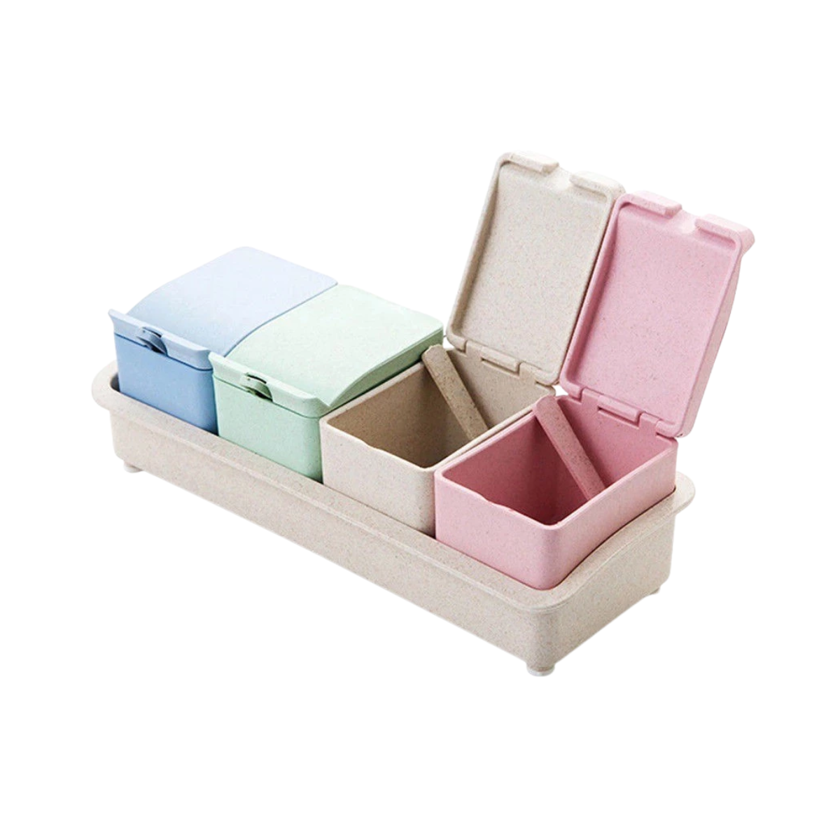 4Piece/Set Wheat Straw Plastic Seasoning Jar Set Herbs Spices Jar Kitchen Condiment Box Seasoning Storage Set