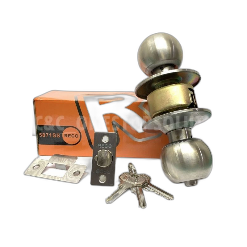 Reco Cylindrical Door Lock / Cylindrical Lock Set 32mm-47mm / Entrance Lever Door Lock / Tombol Pintu Bulat