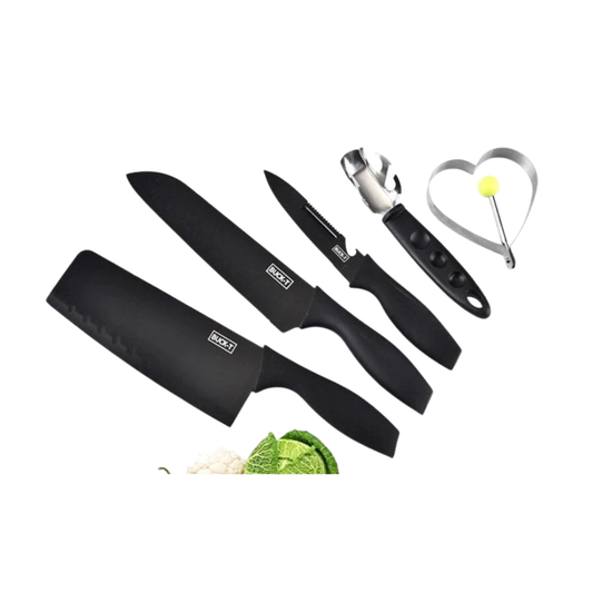 Set of 5 Stainless Steel Knife with Black Oxidation lron Coating Kitchen Chef Knife Set Peeler