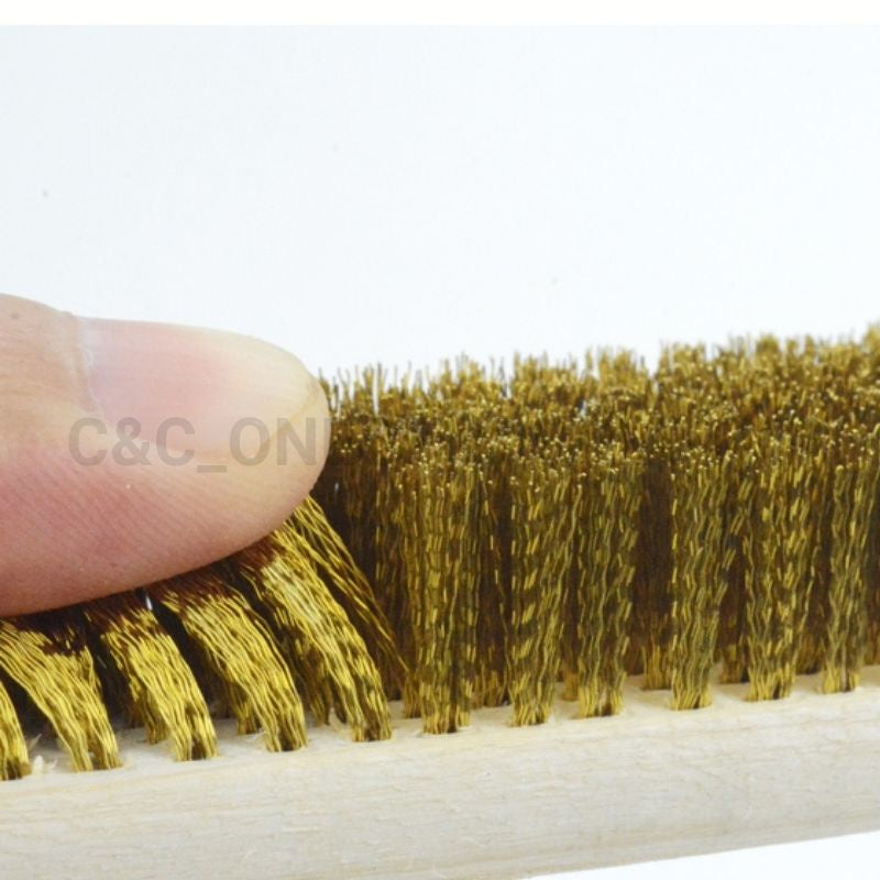 C&C Copper Wire Brush With Wooden Handle Metal High-Density Cleaning Scrub Berus Dawai Tembaga - COPPER PLATED