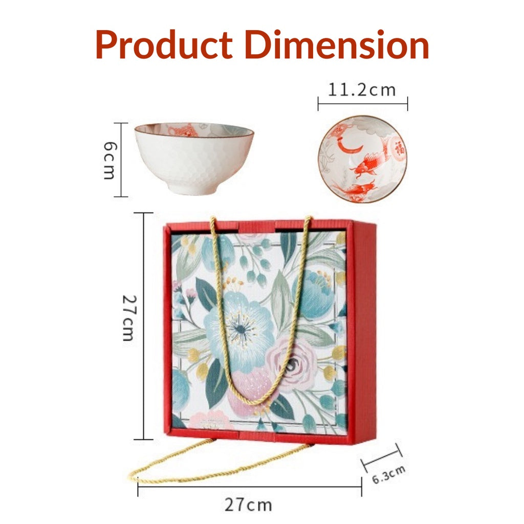 4pcs Bowl Ceramic Tableware Chinese New Year Lunar New Year Gift Koi Fish Bowl Rice bowl