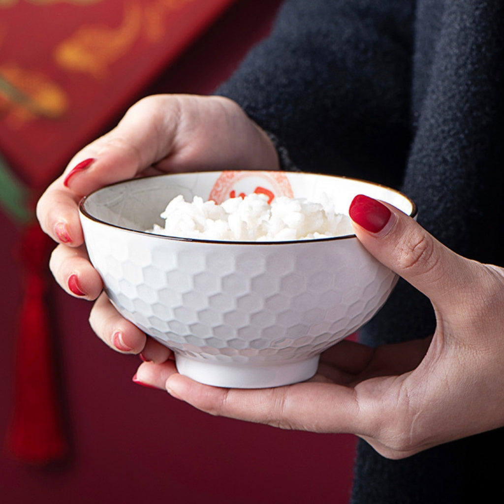 4pcs Bowl Ceramic Tableware Chinese New Year Lunar New Year Gift Koi Fish Bowl Rice bowl