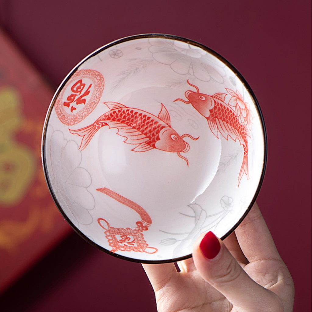 4pcs Bowl Ceramic Tableware Chinese New Year Lunar New Year Gift Koi Fish Bowl Rice bowl