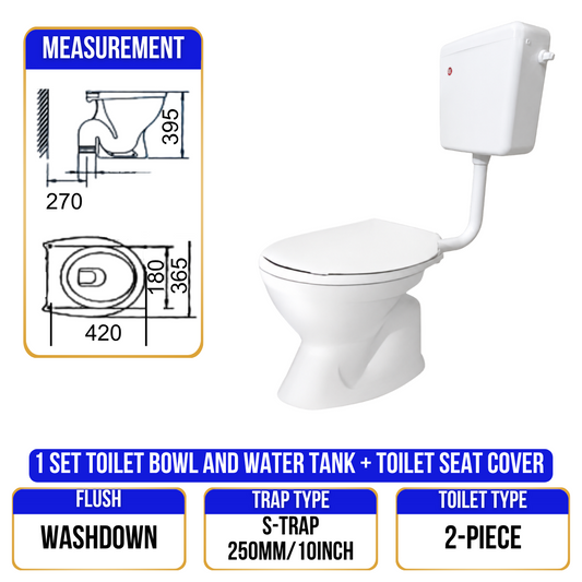 Toilet Bowl 1012 - S Trap - 2 Piece