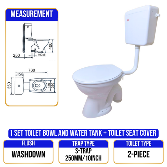 Toilet Bowl 1001 - S Trap - 2 Piece