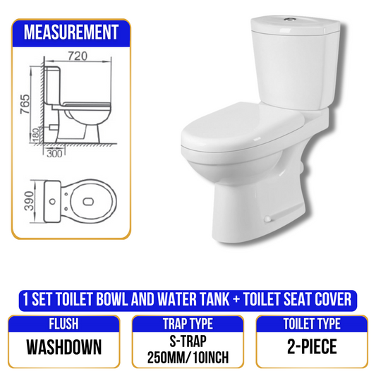 Toilet Bowl 2122A - S Trap - 2 Piece
