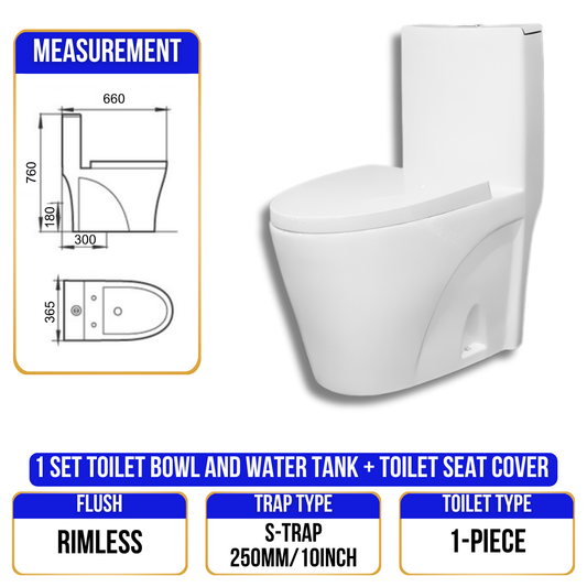 Toilet Bowl A828- S Trap - 1 Piece