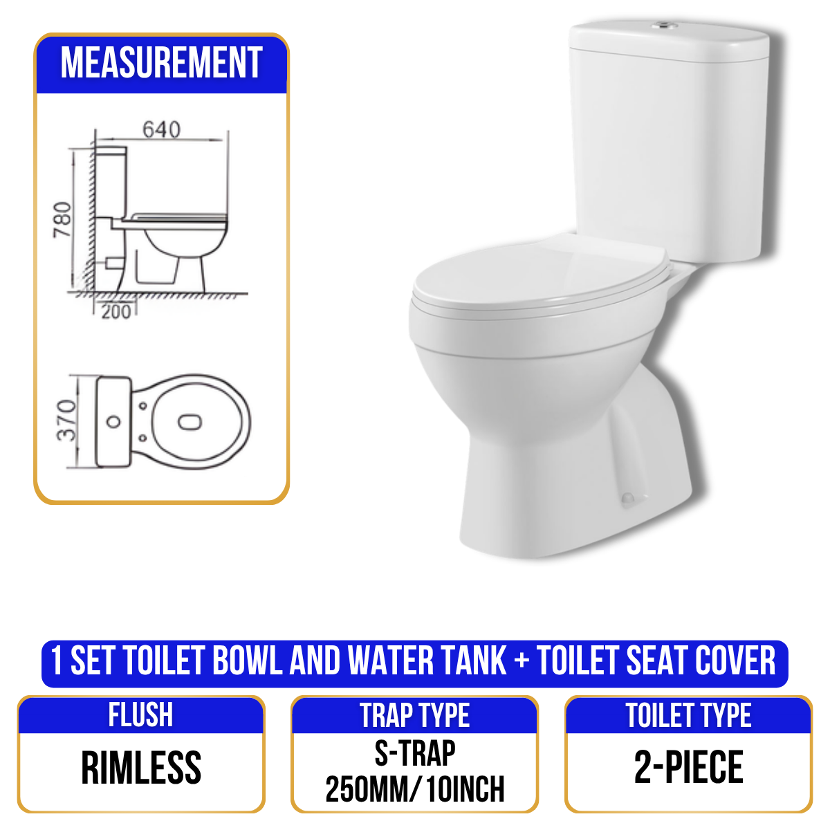 Toilet Bowl C100 - S Trap - 2 Piece