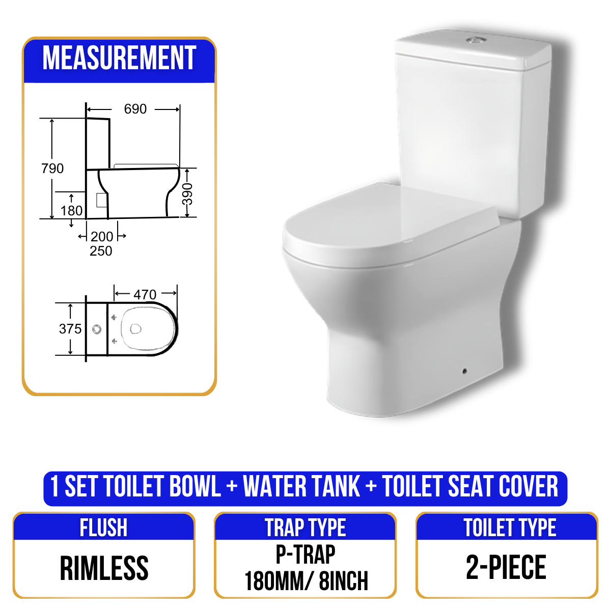 Toilet Bowl C200 - P Trap - 2 Piece