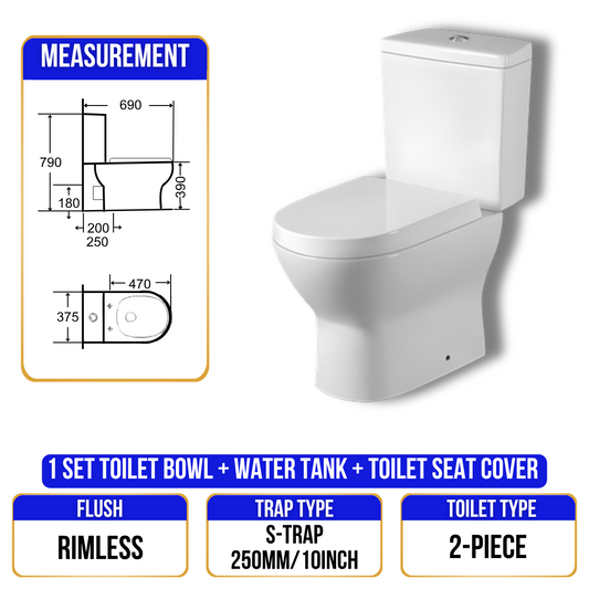 Toilet Bowl C200 - S Trap - 2 Piece