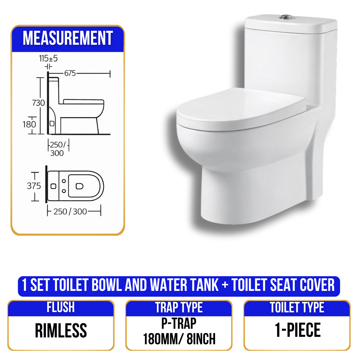 Toilet Bowl C615 - P Trap - 1 Piece