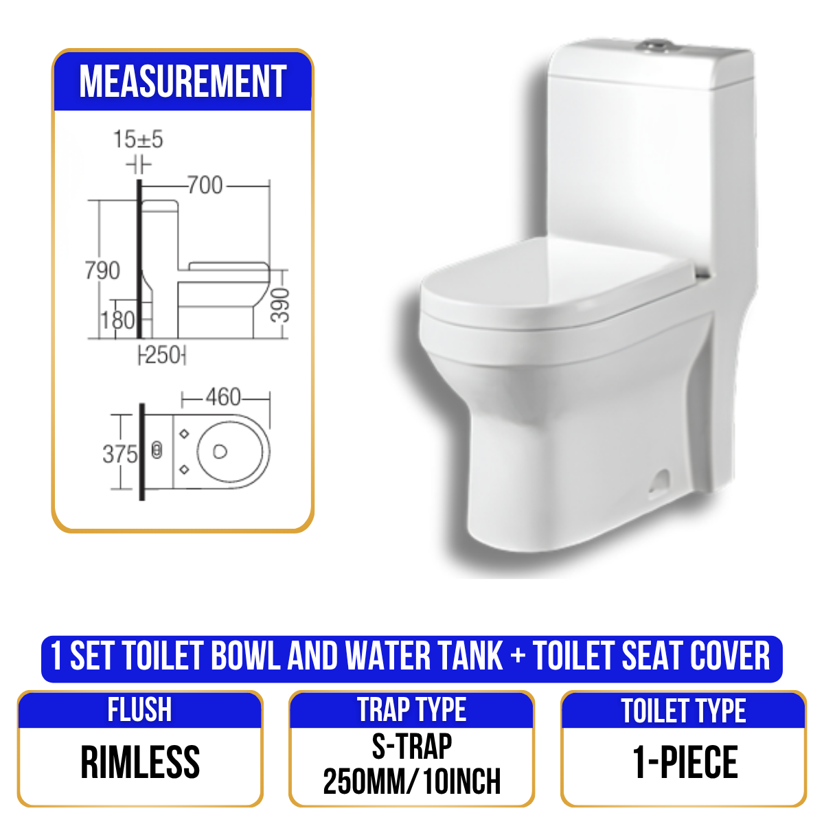 Toilet Bowl C621 - S Trap - 1 Piece
