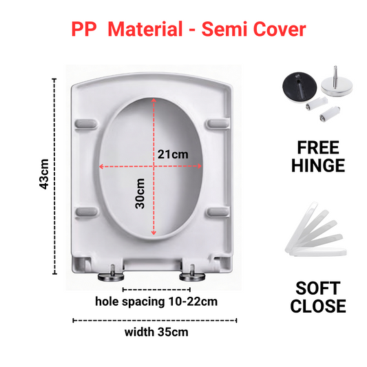 Toilet Seat Cover With Soft Close - D Shape - PP material - Semi Cover