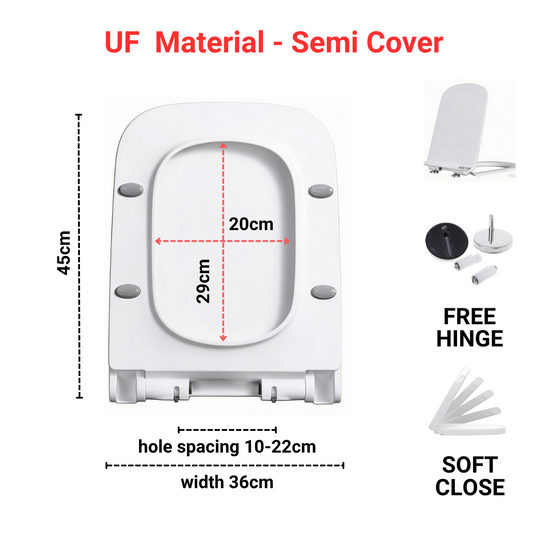 Toilet Seat Cover With Soft Close - D Shape - UF material - Semi Cover