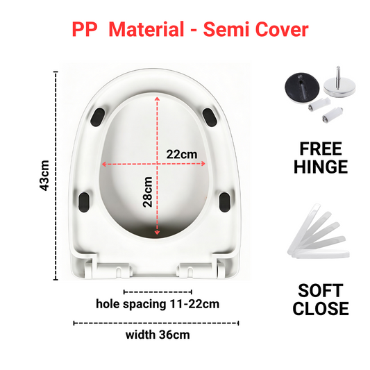Toilet Seat Cover With Soft Close - U Shape - PP material - Semi Cover