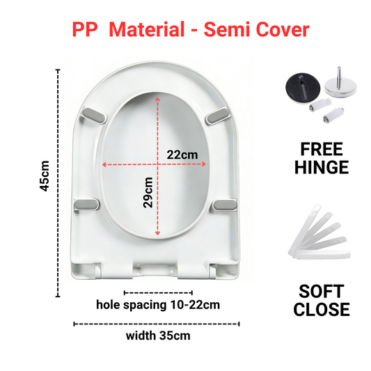 Toilet Seat Cover With Soft Close - U Shape - PP material - Semi Cover