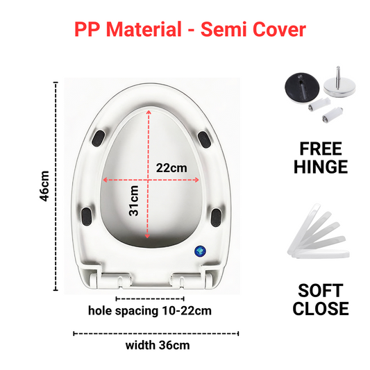Toilet Seat Cover With Soft Close - V Shape - PP material - Semi Cover