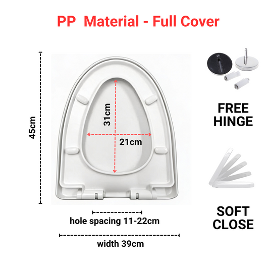 Toilet Seat Cover With Soft Close - V Shape - PP material - Full Cover