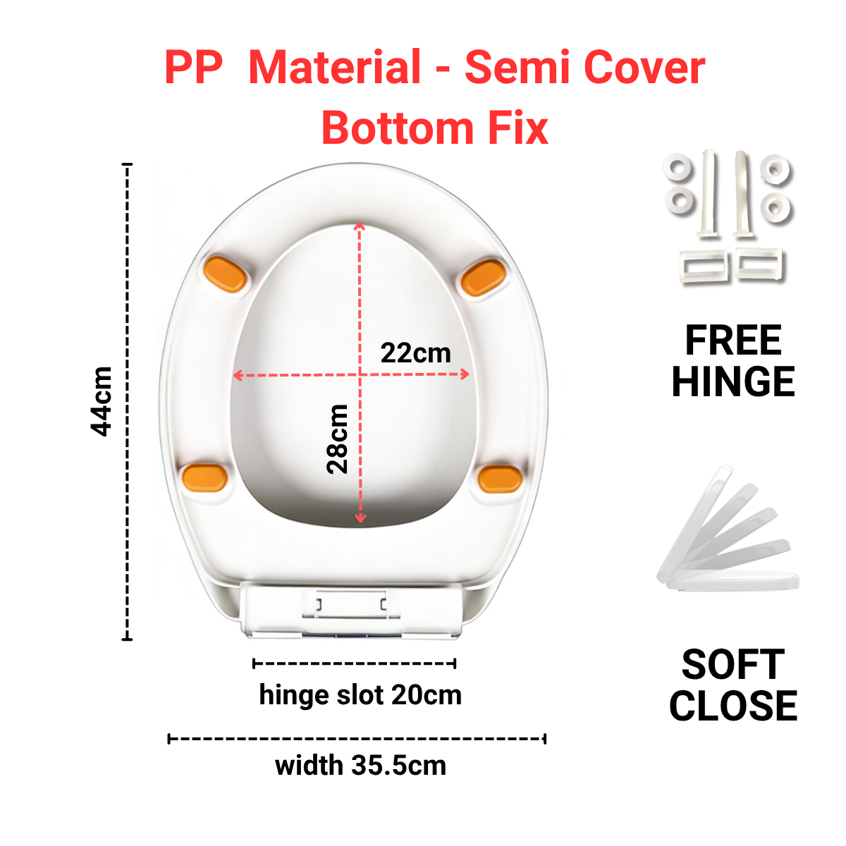 Toilet Seat Cover With Soft Close - O Shape - PP material - Semi Cover