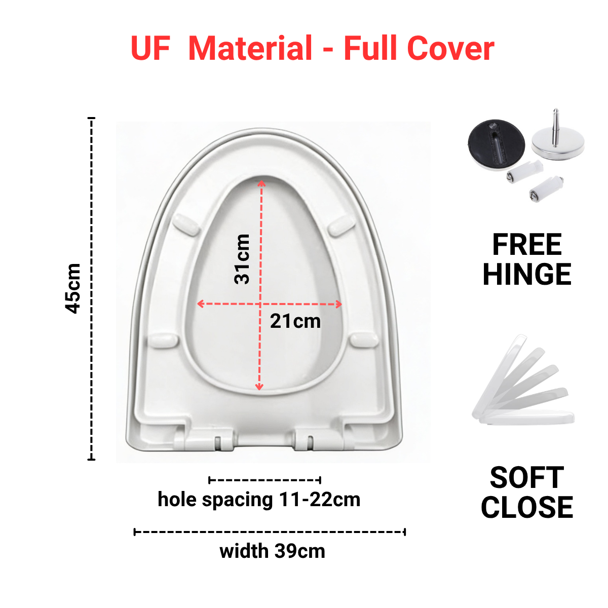 Toilet Seat Cover With Soft Close - V Shape - UF material - Full Cover